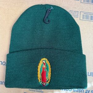 Green Knit Beanie with Embroidered Patch